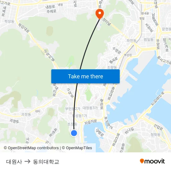 대원사 to 동의대학교 map