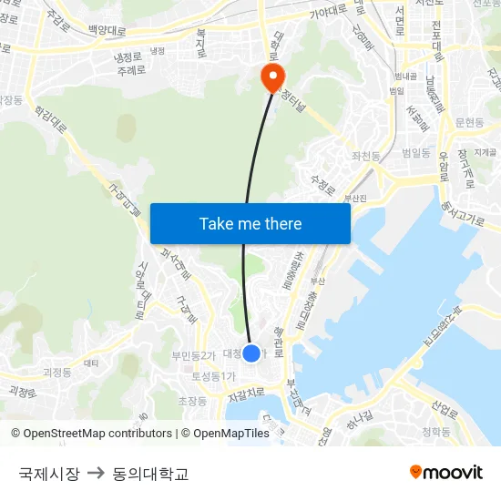 국제시장 to 동의대학교 map