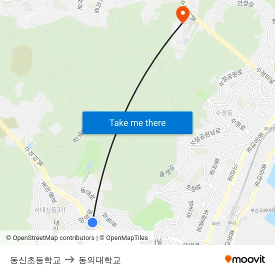 동신초등학교 to 동의대학교 map