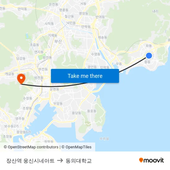 장산역 웅신시네아트 to 동의대학교 map