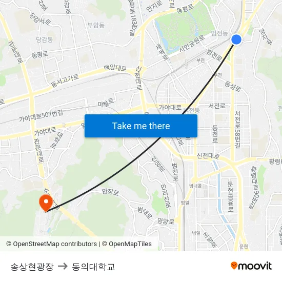 송상현광장 to 동의대학교 map