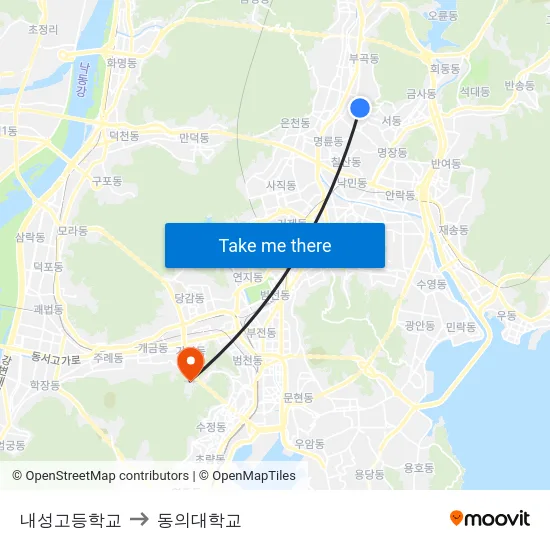내성고등학교 to 동의대학교 map
