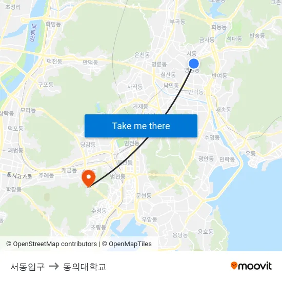 서동입구 to 동의대학교 map