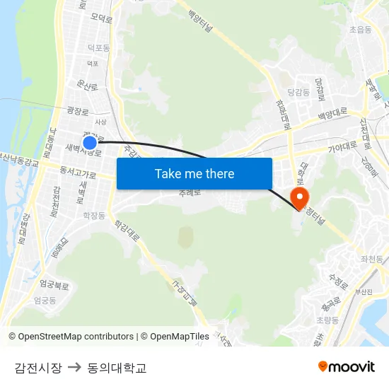 감전시장 to 동의대학교 map
