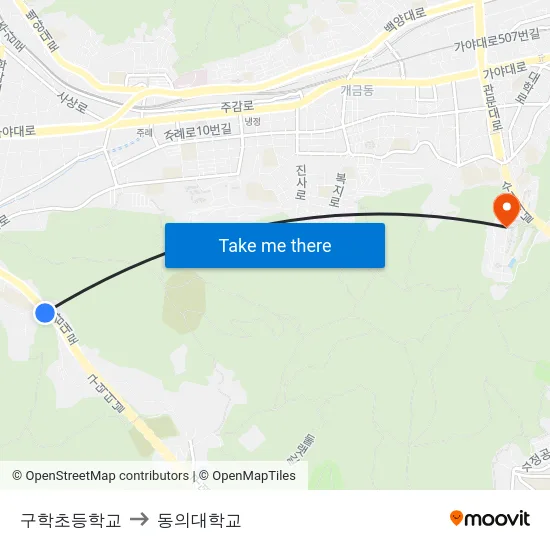 구학초등학교 to 동의대학교 map
