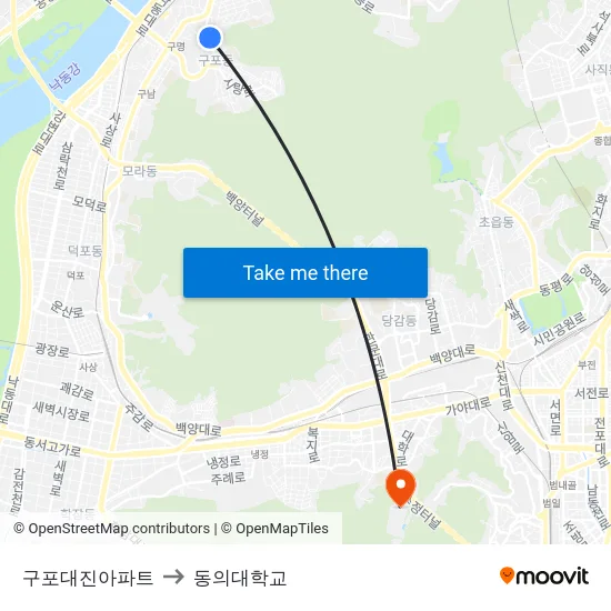 구포대진아파트 to 동의대학교 map