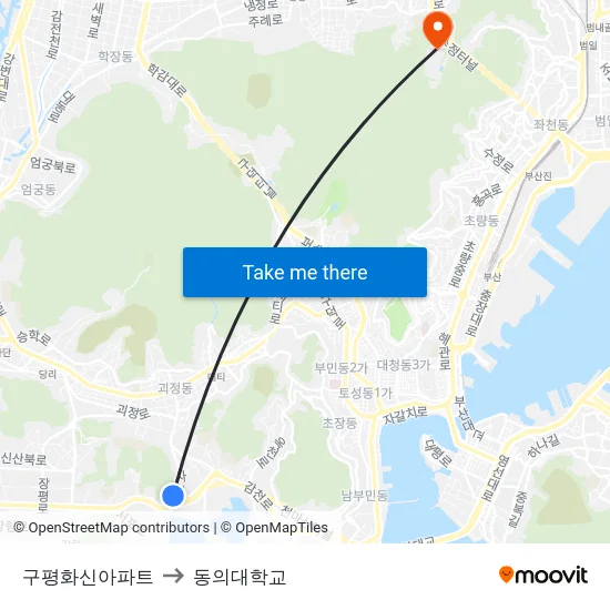 구평화신아파트 to 동의대학교 map
