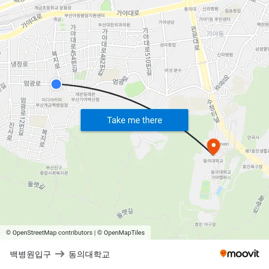 백병원입구 to 동의대학교 map
