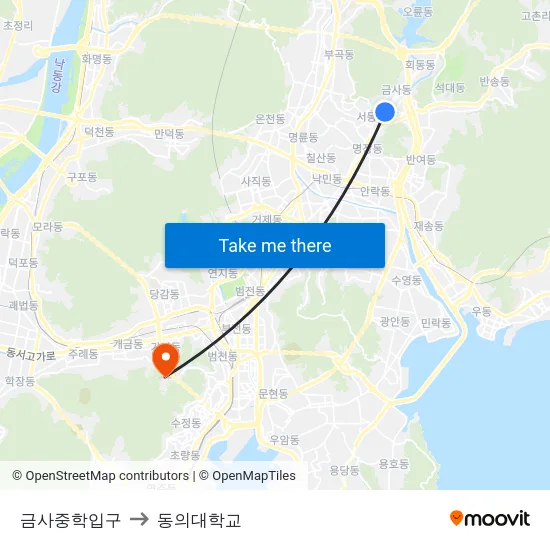 금사중학입구 to 동의대학교 map