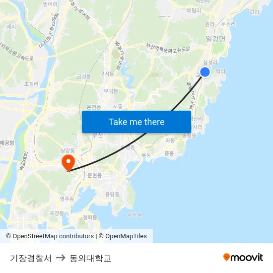 기장경찰서 to 동의대학교 map