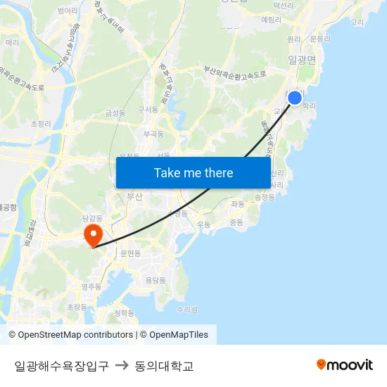 일광해수욕장입구 to 동의대학교 map