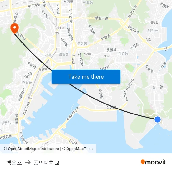백운포 to 동의대학교 map