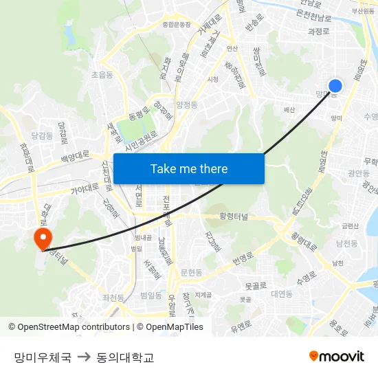망미우체국 to 동의대학교 map