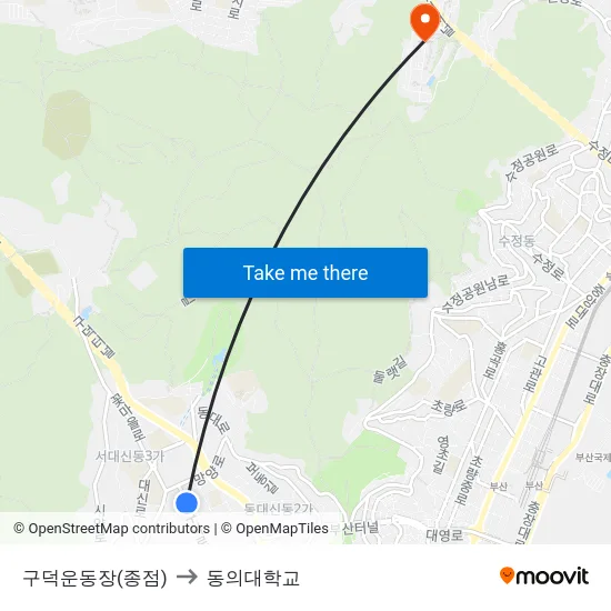 구덕운동장(종점) to 동의대학교 map