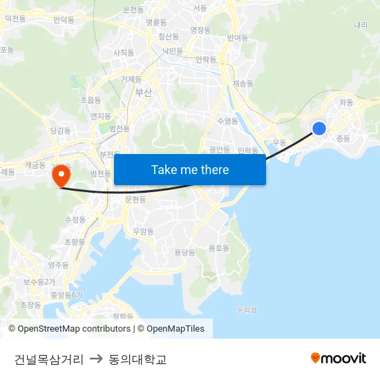 건널목삼거리 to 동의대학교 map