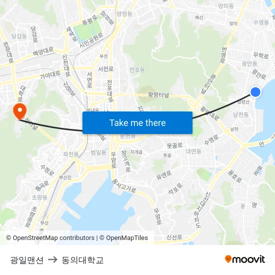 광일맨션 to 동의대학교 map