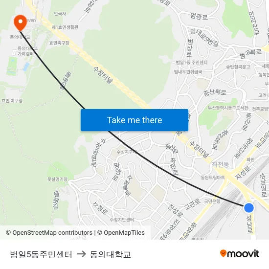 범일5동주민센터 to 동의대학교 map