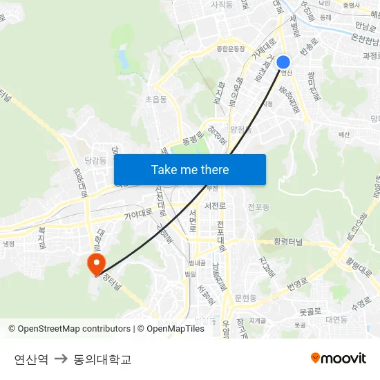 연산역 to 동의대학교 map