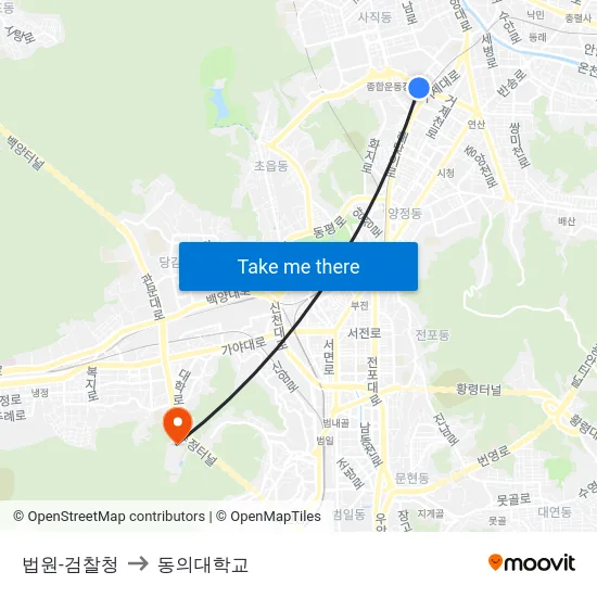 법원-검찰청 to 동의대학교 map