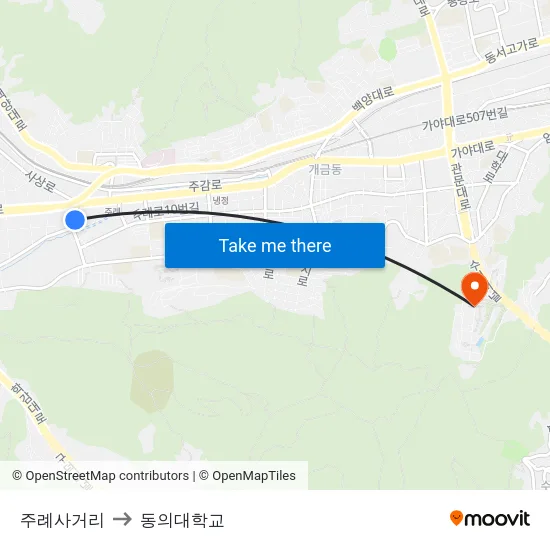 주례사거리 to 동의대학교 map