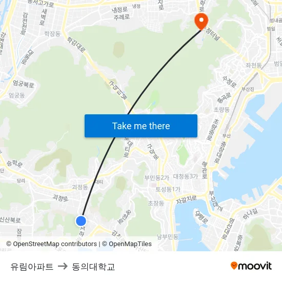 유림아파트 to 동의대학교 map