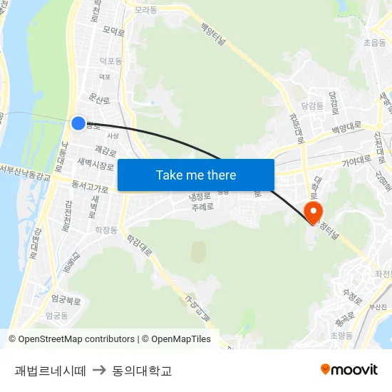 괘법르네시떼 to 동의대학교 map
