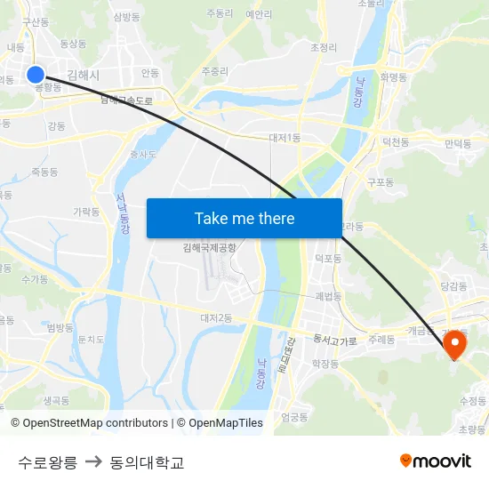 수로왕릉 to 동의대학교 map