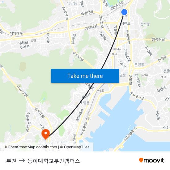 부전 to 동아대학교부민캠퍼스 map