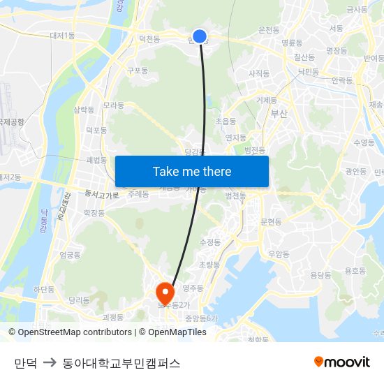 만덕 to 동아대학교부민캠퍼스 map