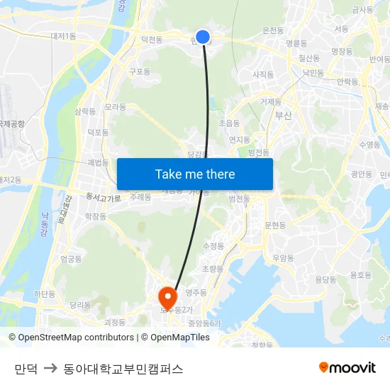 만덕 to 동아대학교부민캠퍼스 map