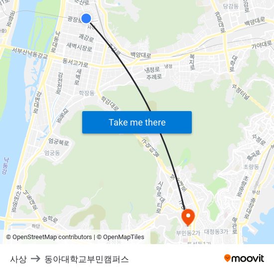 사상 to 동아대학교부민캠퍼스 map