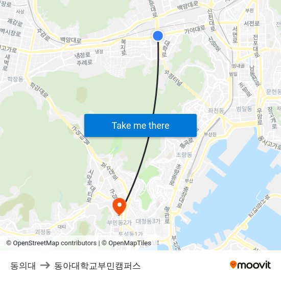 동의대 to 동아대학교부민캠퍼스 map