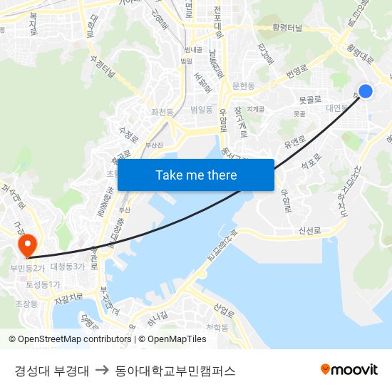 경성대 부경대 to 동아대학교부민캠퍼스 map