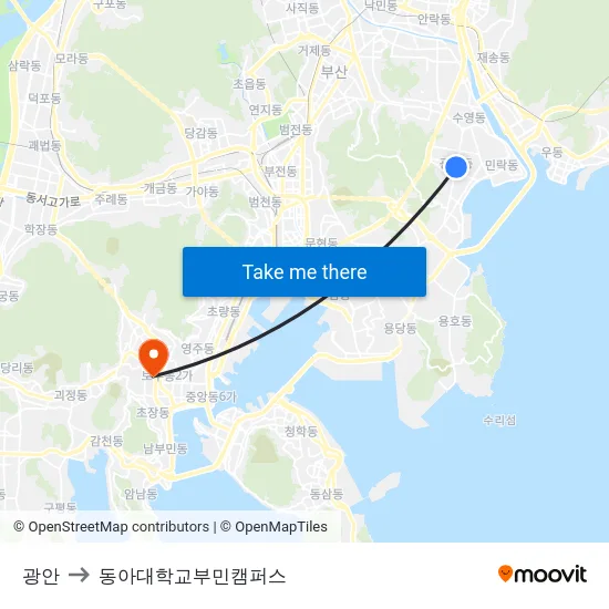 광안 to 동아대학교부민캠퍼스 map