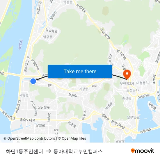 하단1동주민센터 to 동아대학교부민캠퍼스 map