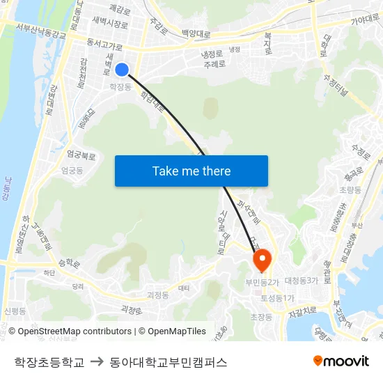 학장초등학교 to 동아대학교부민캠퍼스 map