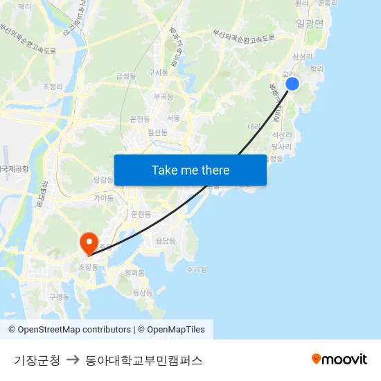기장군청 to 동아대학교부민캠퍼스 map