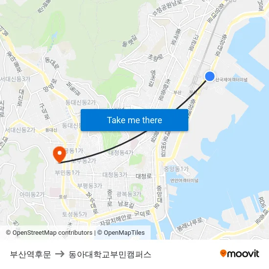 부산역후문 to 동아대학교부민캠퍼스 map