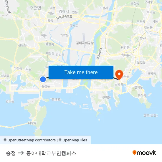 송정 to 동아대학교부민캠퍼스 map