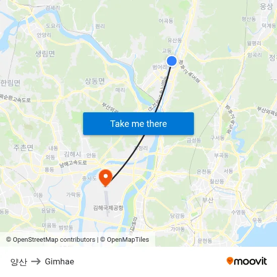 Yangsan to Gimhae map