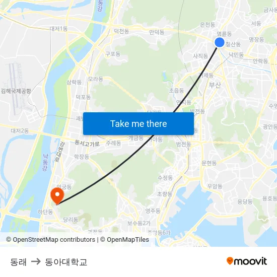 동래 to 동아대학교 map