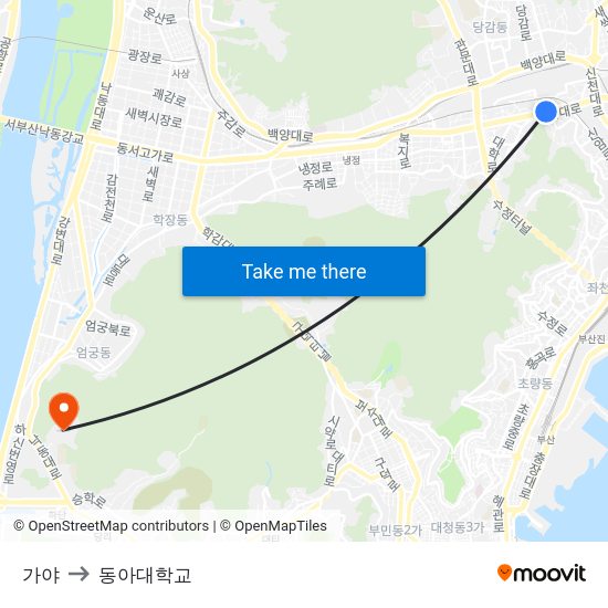 가야 to 동아대학교 map