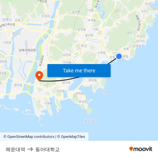 해운대역 to 동아대학교 map