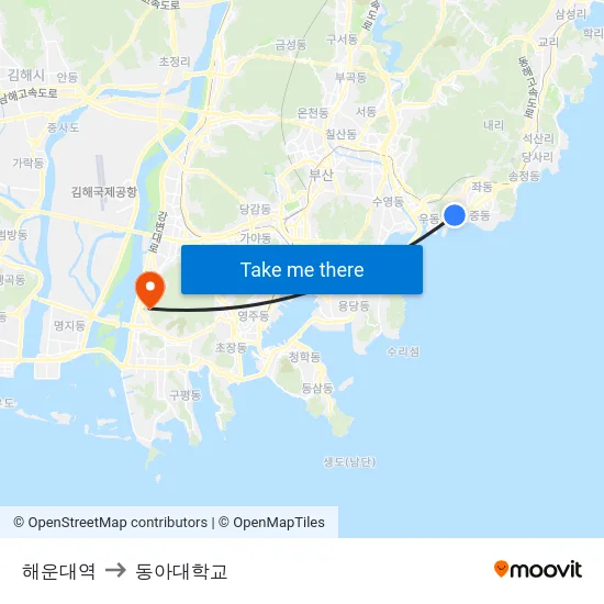 해운대역 to 동아대학교 map