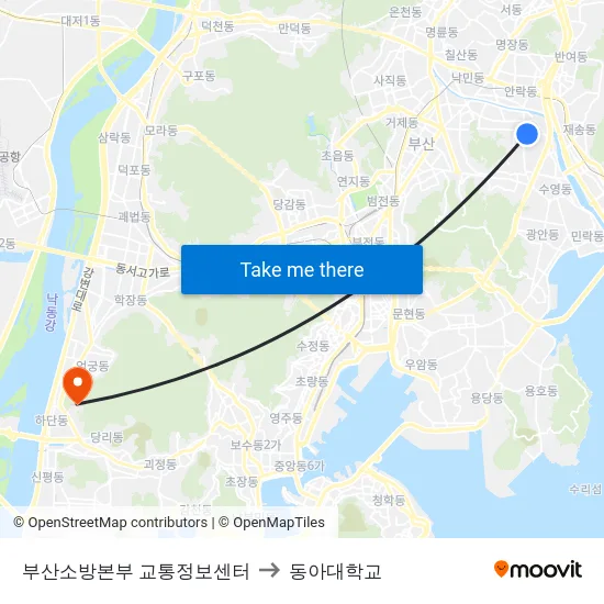 부산소방본부 교통정보센터 to 동아대학교 map