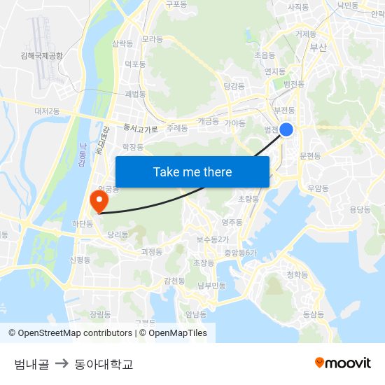 범내골 to 동아대학교 map