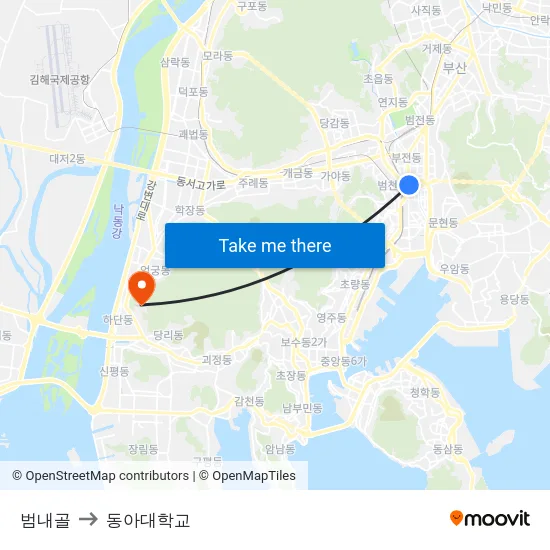 범내골 to 동아대학교 map