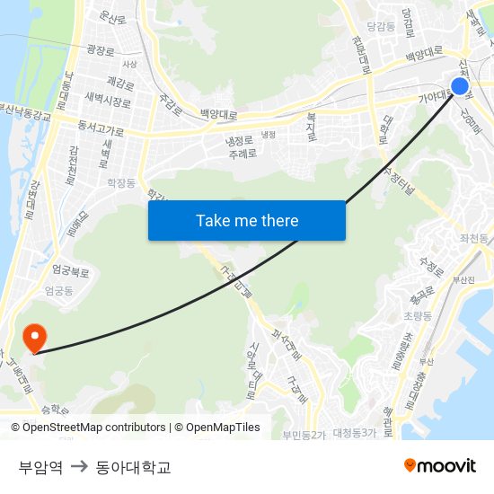 부암역 to 동아대학교 map