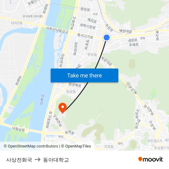 사상전화국 to 동아대학교 map