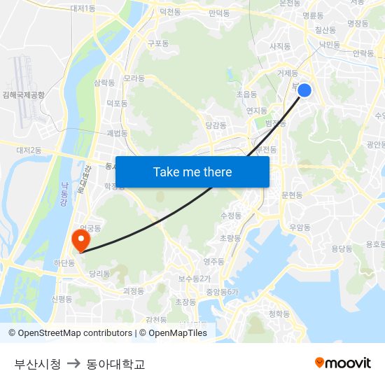 부산시청 to 동아대학교 map